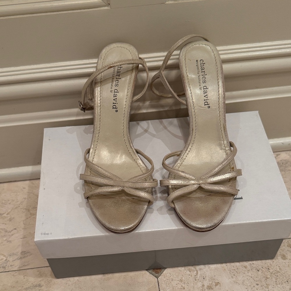 Charles David Metallic Champagne Strappy Heels